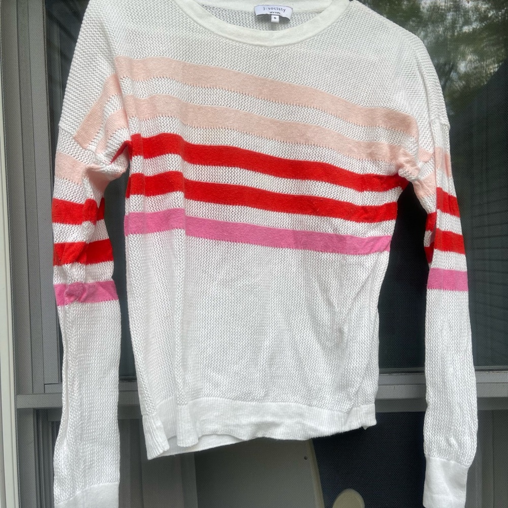 J Society White Sweater with Red and Pink Stripes